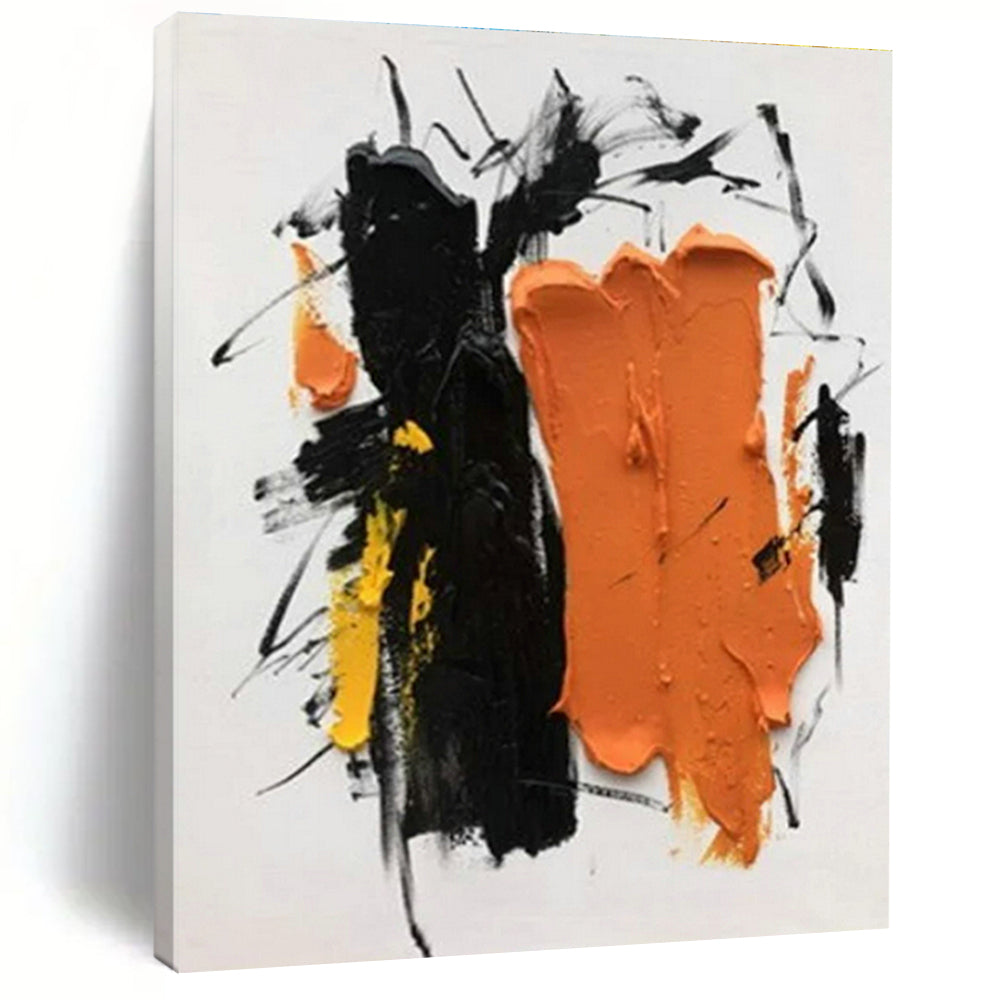 Handmade Art Unique Abstract Art with Black, Orange, Yellow Expressive Brushstrokes - Acrylic Modern Art Painting HS522
