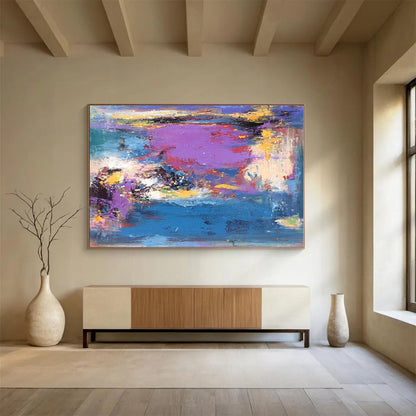 Huge Size Vibrant Purple and Blue Abstract Landscape Painting WB054