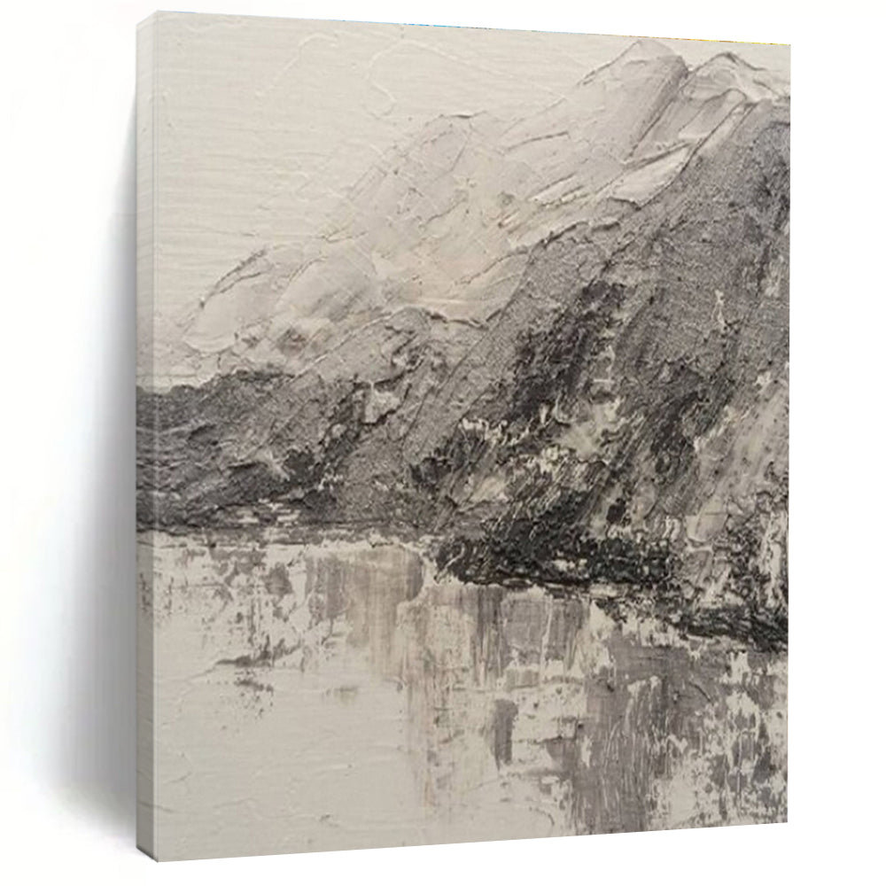 Hand Painted Art Gray and White Textured Abstract Landscape HS721