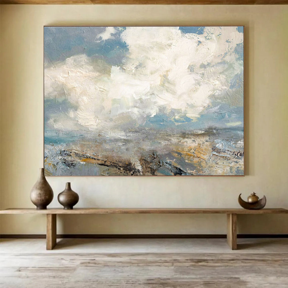 Blue, Gray, Beige Abstract Cloudscape Art For Sale WB385