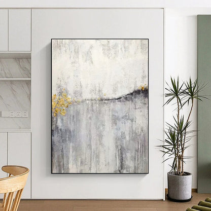 Hand-Painted Gray, White, and Gold Abstract Textured Painting For Sale HS035
