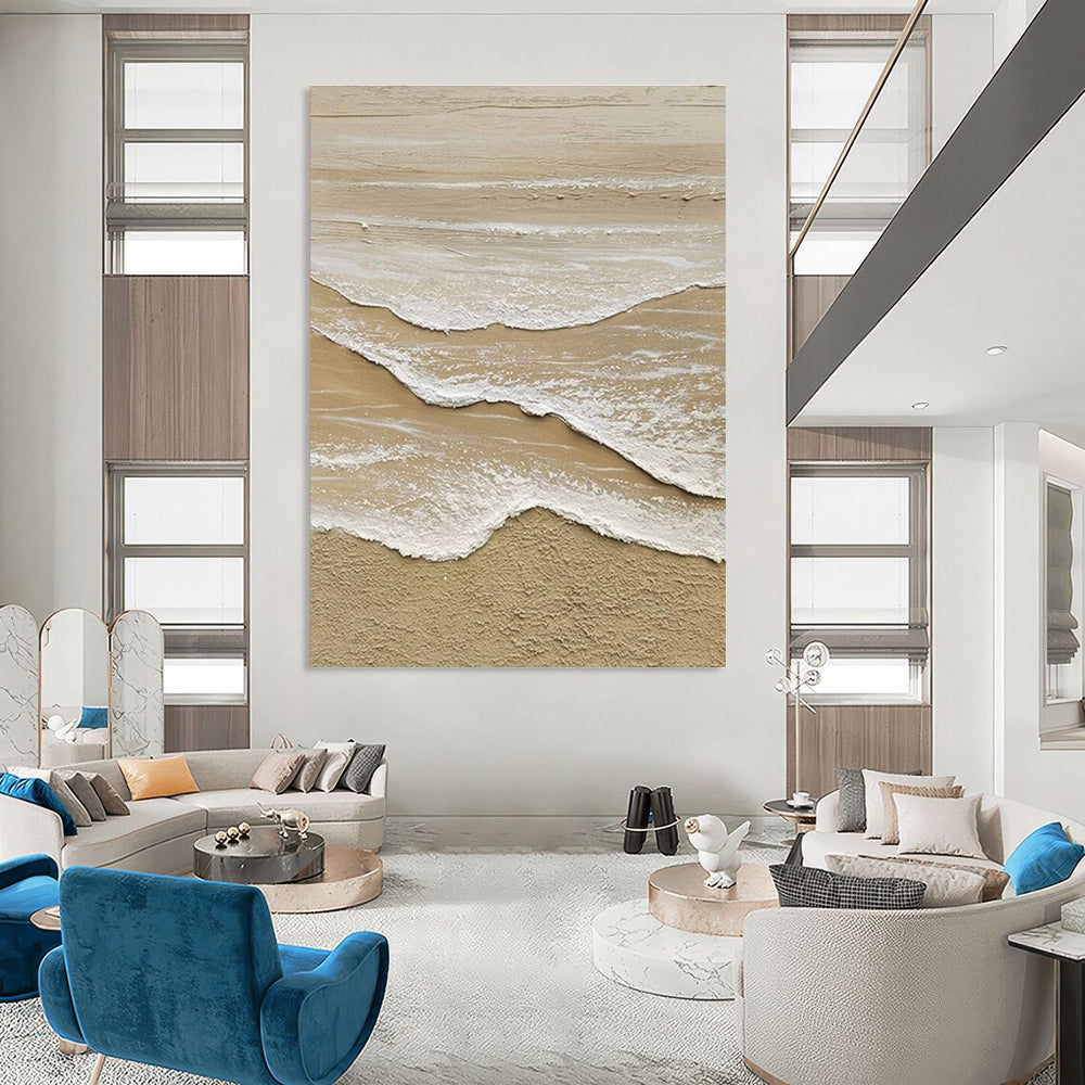 Beige and White Textured Coastal Abstract Painting For Sale Online WS492
