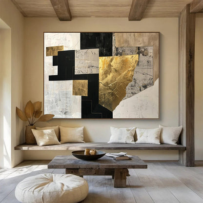 Black, White, Gold Abstract Geometric Art For Sale WB396