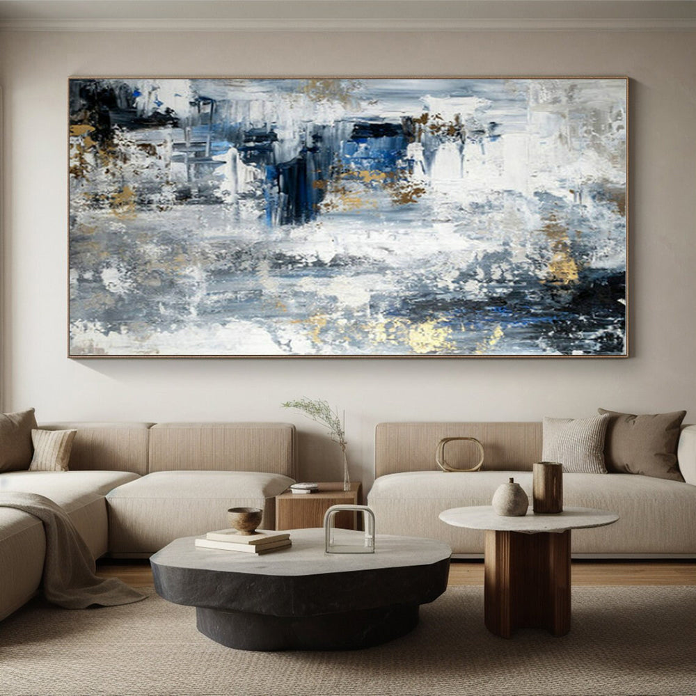 Hand Painted Art Gray, Blue, and Gold Textured Abstract Art HS770
