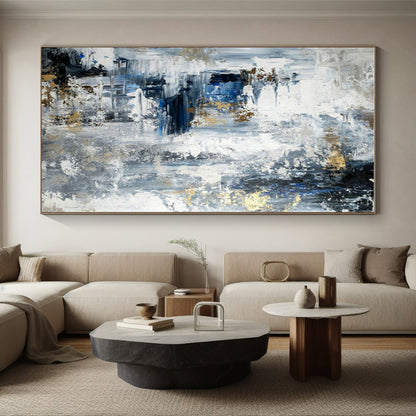 Hand Painted Art Gray, Blue, and Gold Textured Abstract Art HS770