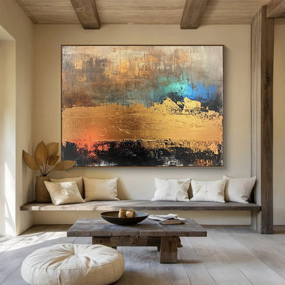 Huge Size Gold, Teal, and Brown Abstract Textured Art - Acrylic Painting WB284