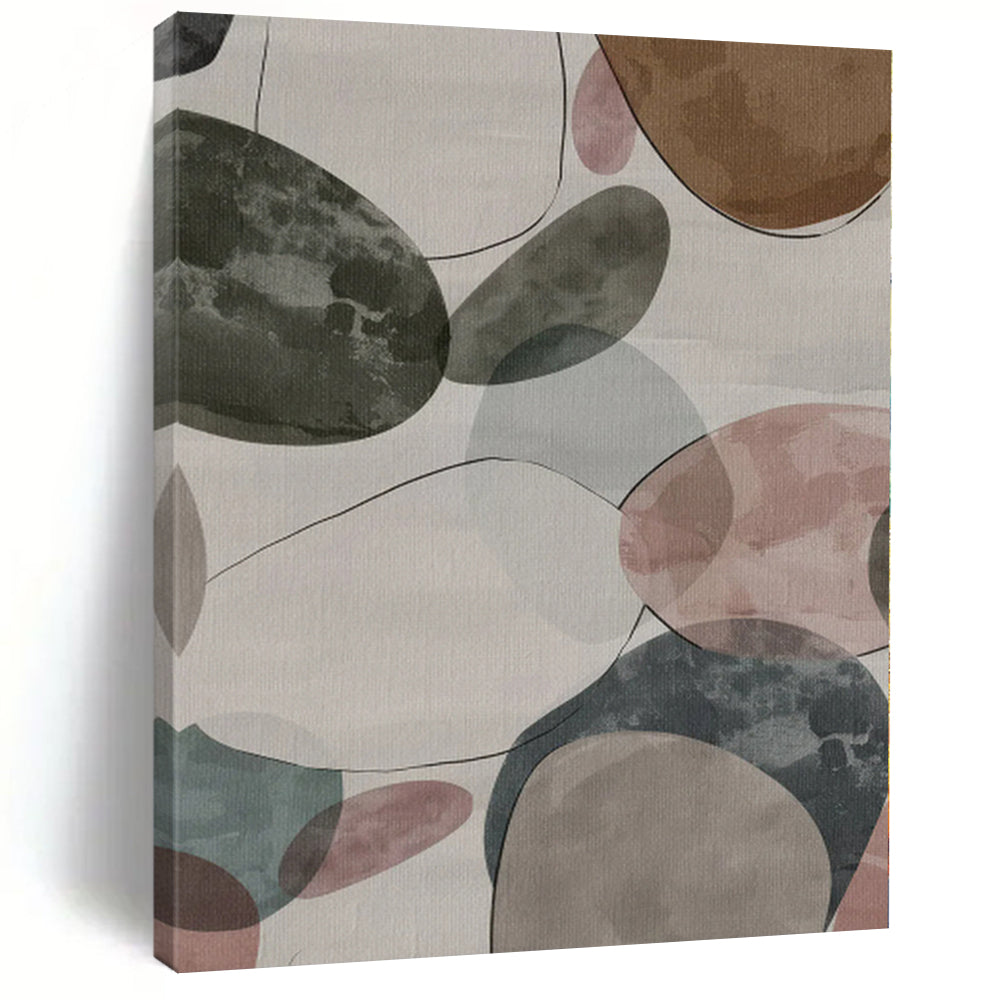 Hand-Painted Multicolor Oval Abstract Watercolor-like Painting For Sale HS026