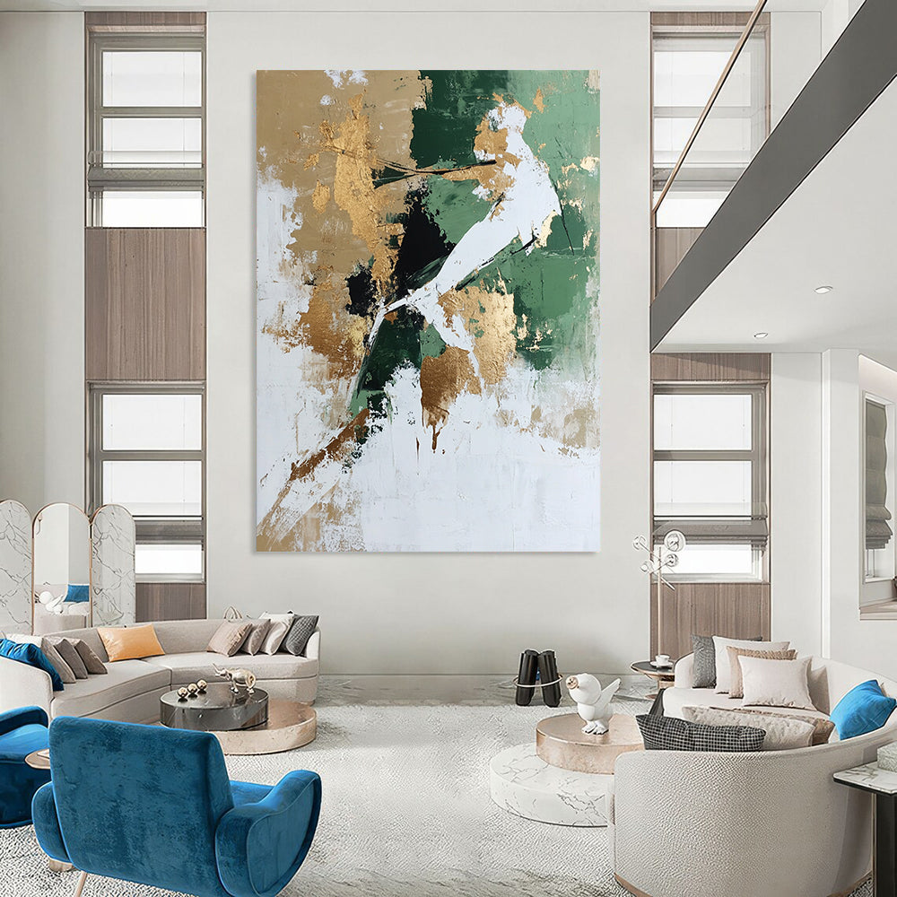 Green, Gold, White Abstract Textured Art For Living Room and Study WS434