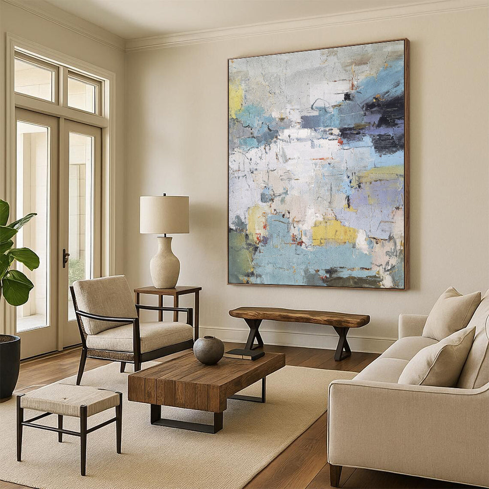 Unique Abstract Art Multicolor Textured Abstract, Large Contemporary Wall Art HS262