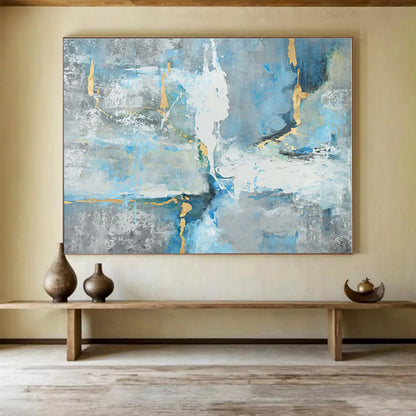 Oversized Canvas Art Blue, Gray and Gold Abstract Expressionist Painting WB132