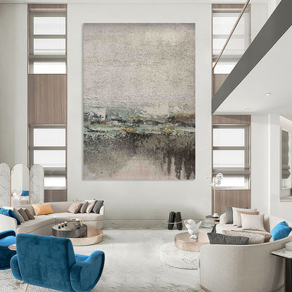 Gray, Green, and Yellow Textured Abstract Landscape Painting For Sale Online WS472