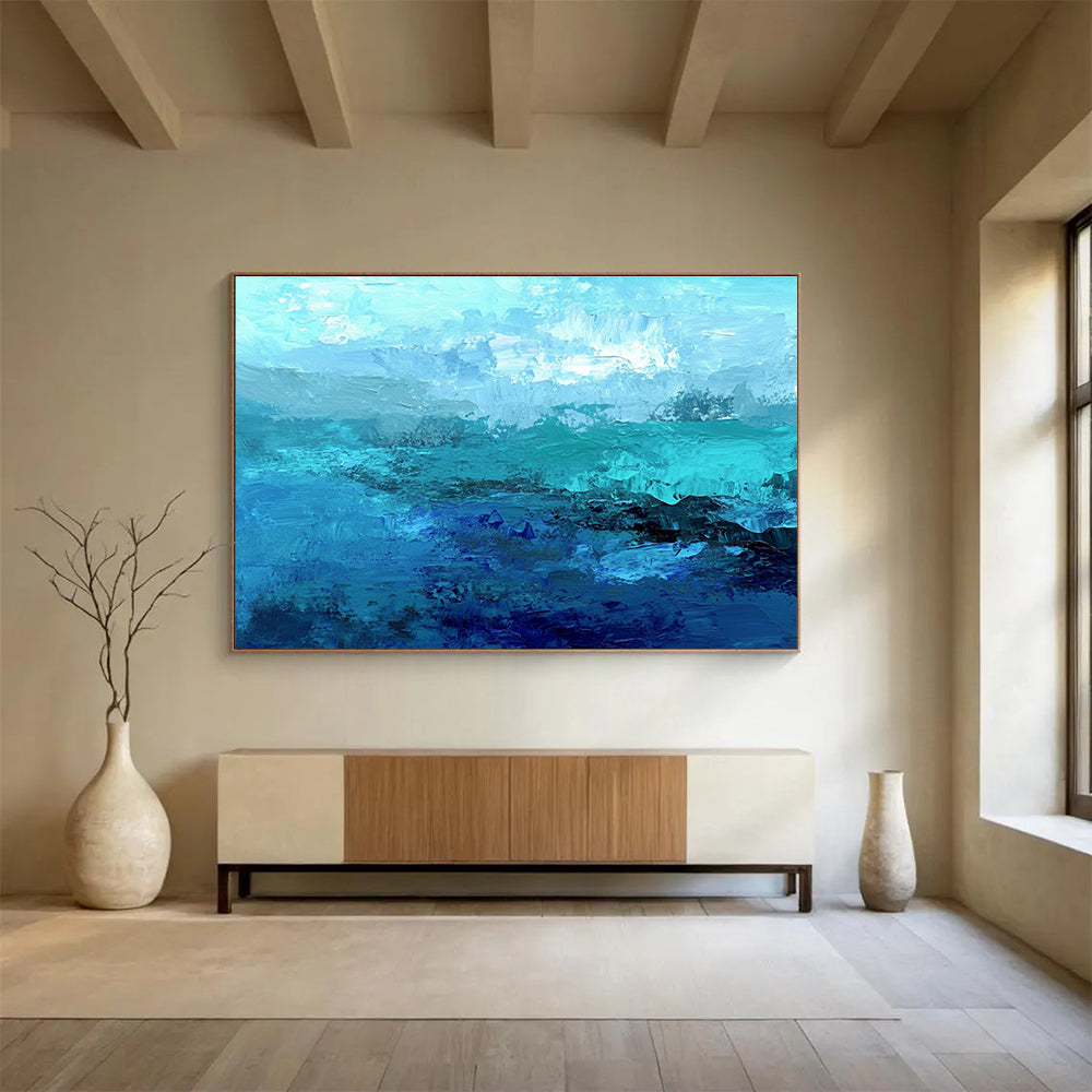 Oversized Canvas Art Multi - Blue Abstract Textured Ocean - Acrylic Painting WB287