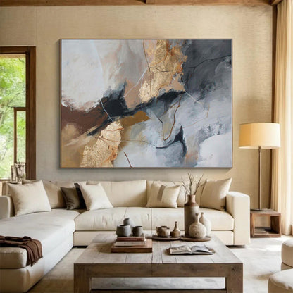 Gray, Brown, Gold Abstract Painting – Artistic Acrylic Composition WB046