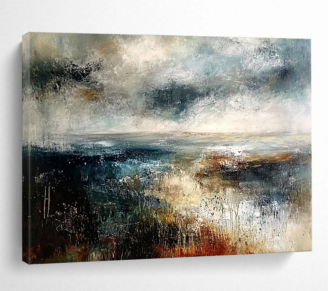 Extra Large Size Gray, Blue, and Brown Abstract Stormy Seascape - Acrylic Painting WB279