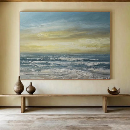 Extra Large Size Blue, Gray, and White Abstract Textured Sea, Abstract Oil Painting WB188