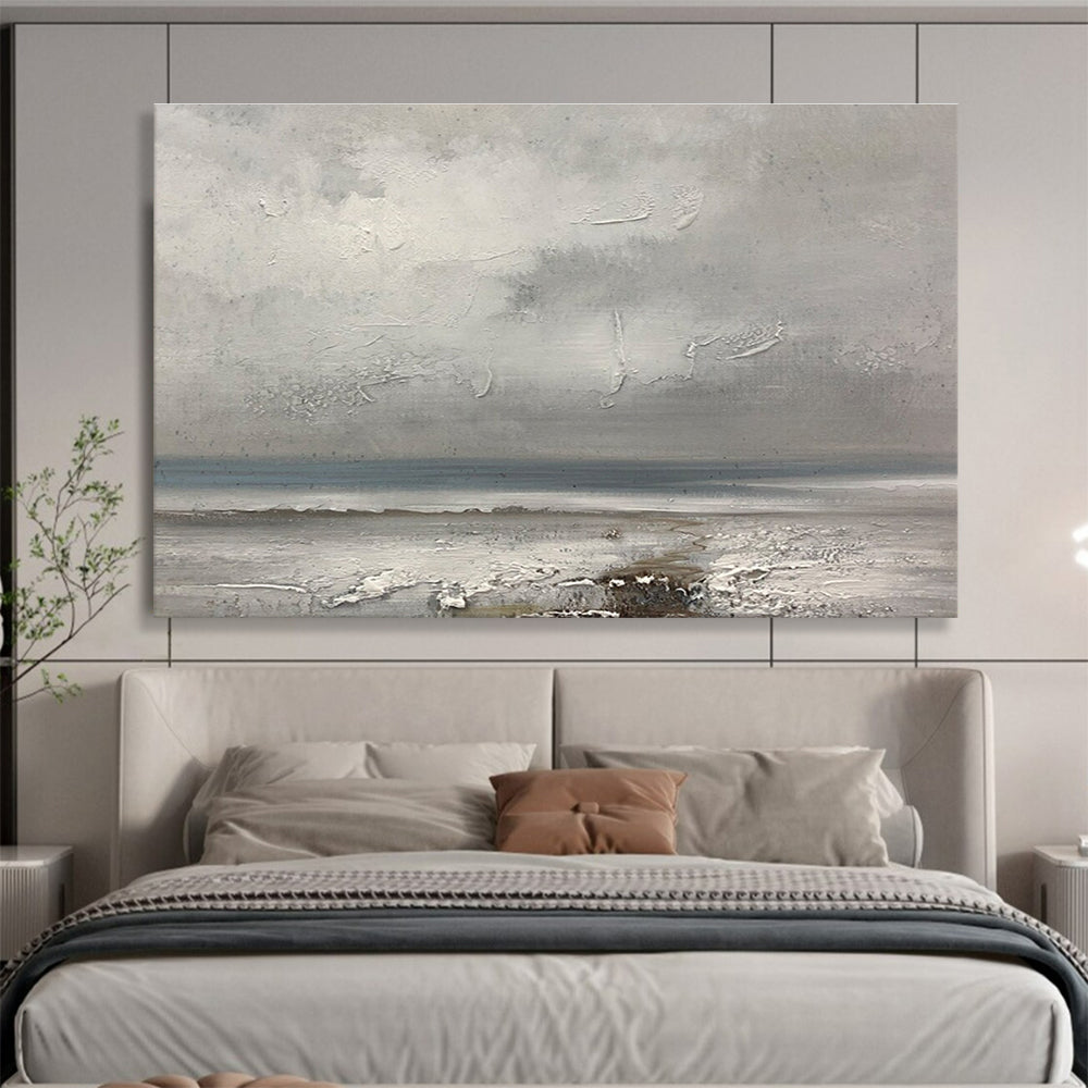 Horizontal Gray Textured Seaside Abstract Painting WB231