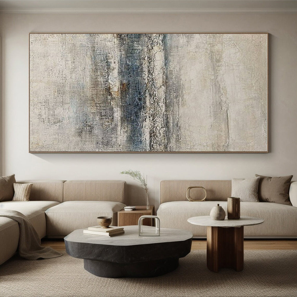 Hand Painted Art Beige, Gray, and Blue Textured Abstract Landscape HS627