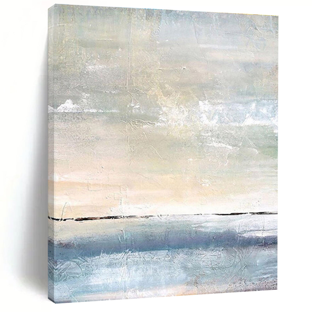 Light Blue, Beige, and White Textured Abstract Seascape Painting For Sale Online WS471