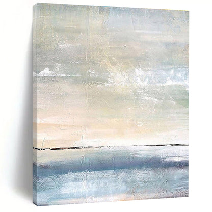 Light Blue, Beige, and White Textured Abstract Seascape Painting For Sale Online WS471