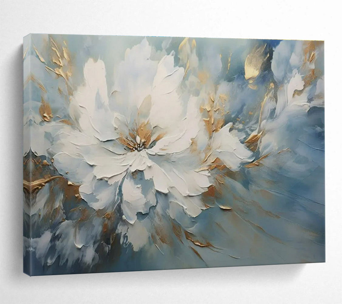 Blue, White, Gold Abstract Floral Art For Sale WB407