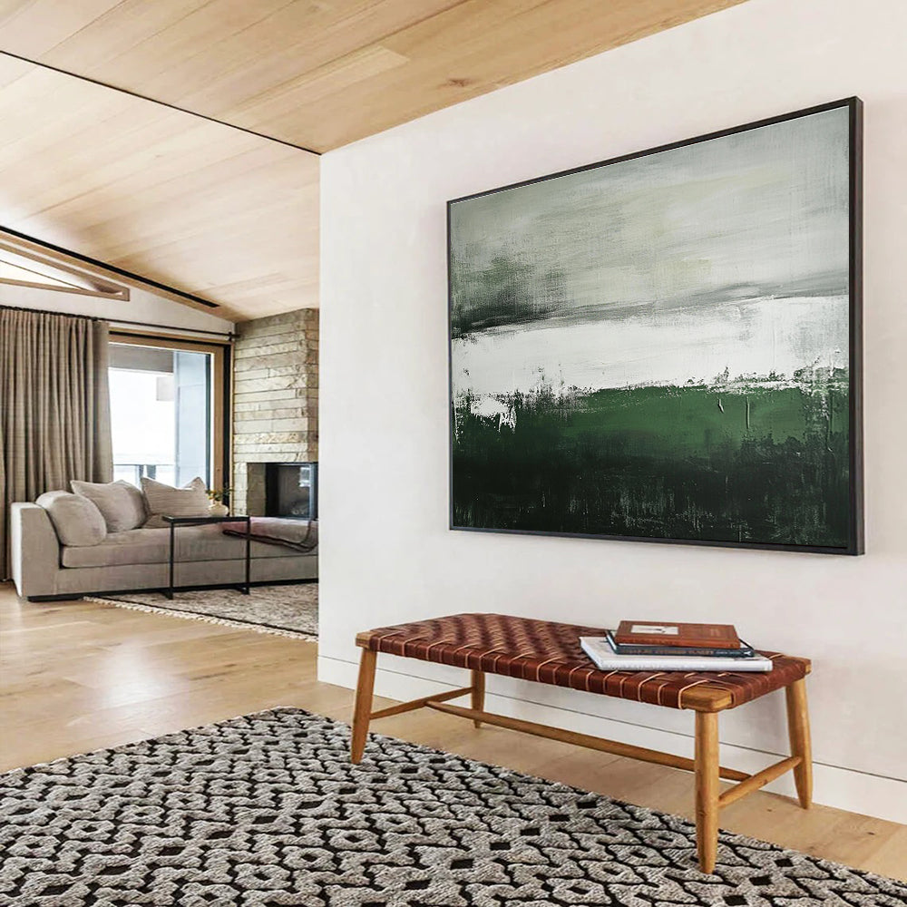 Oversized Canvas Art Green, Gray, and White Abstract Landscape - Acrylic Painting WB297