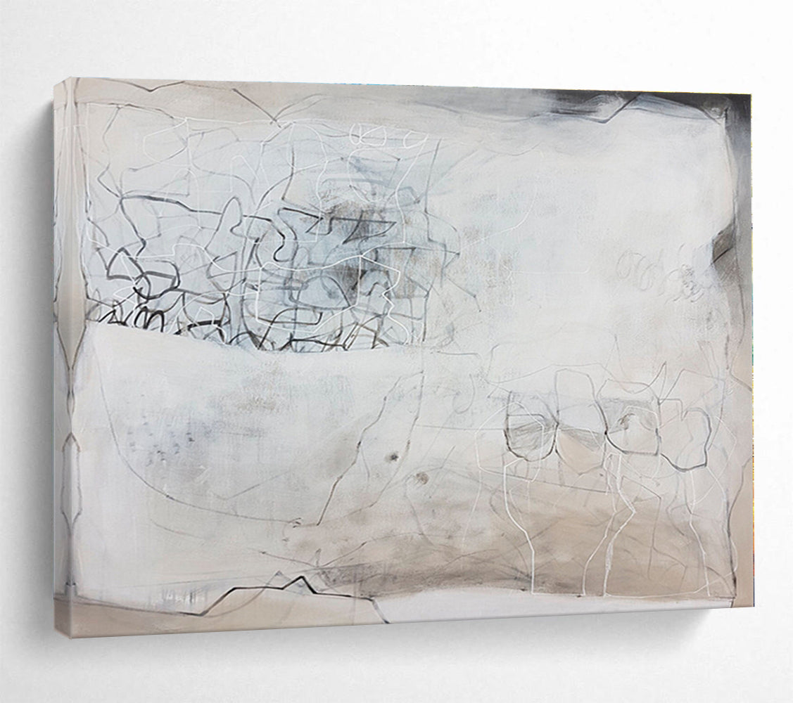 Gray, Beige, Black Abstract Line Art Acrylic Painting WB025