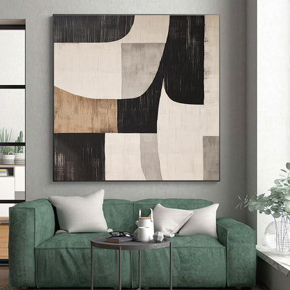 Unique Abstract Art Black, Beige, and Gray Geometric Abstract Art HS763