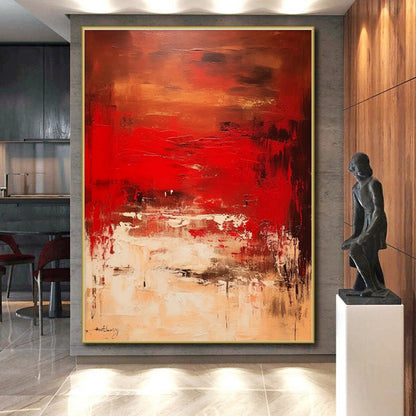 Hand-Painted Art with Red, Brown, Beige and Black Colors, Abstract Landscape Theme HS461