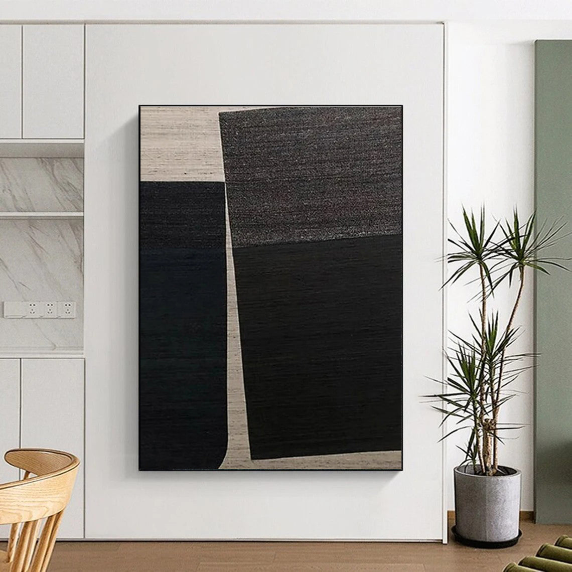 Huge Size Black and Beige Geometric Abstract Art, Large Painting In Living Room HS549