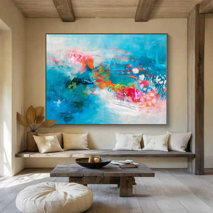Blue, Pink, Orange Abstract Fluid Acrylic Painting WB022