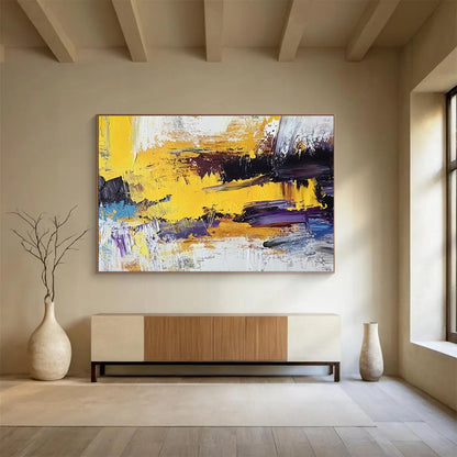 Big Size Yellow, Purple, and Black Textured Abstract Art WB236