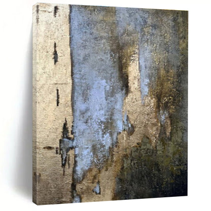 Large Contemporary Wall Art Neutral Tones with Blue and Gold Accents Abstract Art HS648