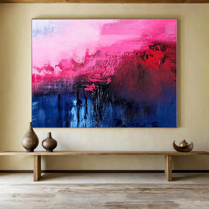 Oversized Canvas Art Pink, Red and Blue Abstract Landscape Painting WB067