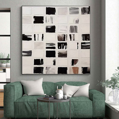 Large Size Black and White Grid Abstract Art, Cool Abstract Paintings HS555