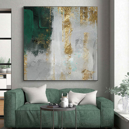 Large Size Green, Gold, and Gray Abstract Textured Painting For Sale HS085