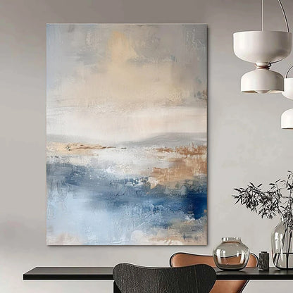 Blue, Gray, and Beige Abstract Seaside Painting For Sale WS502