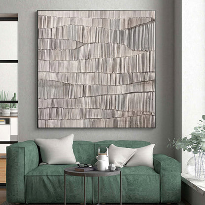 Hand-Painted Gray and White Textured Abstract Linear Painting For Sale HS016