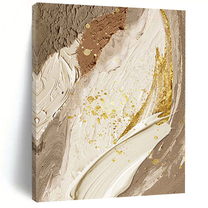 Handmade Art Beige, Gold, and Brown Abstract Textured Painting For Sale HS072