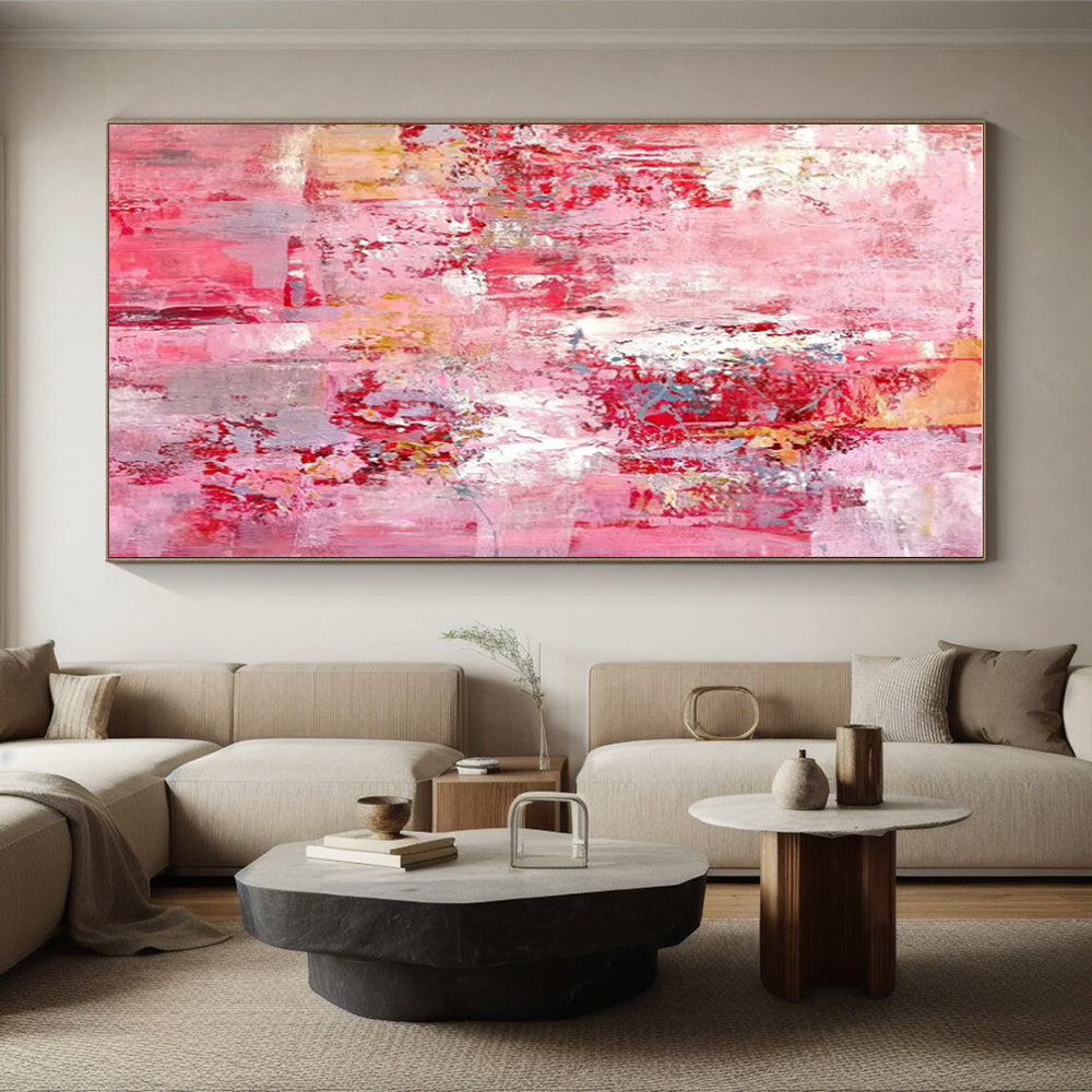Hand Painted Art Pink Textured Abstract, Acrylic Modern Art Paintings HS345