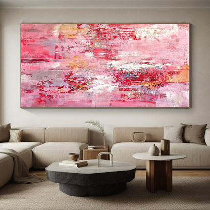 Hand Painted Art Pink Textured Abstract, Acrylic Modern Art Paintings HS345