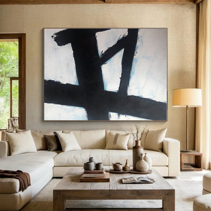 Big Size Black and White Abstract Bold Strokes Painting WB060
