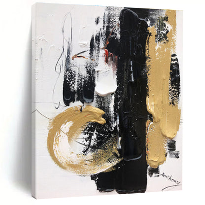 Acrylic Modern Art Paintings with Black, White, Gold and Beige Colors, Dynamic Abstract Theme HS474
