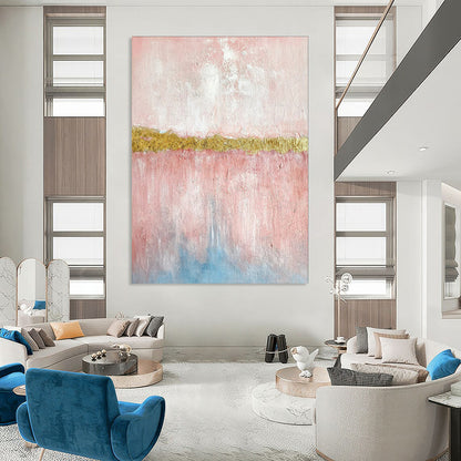Pink, Gold, and Blue Abstract Color Block Painting For Sale WS507