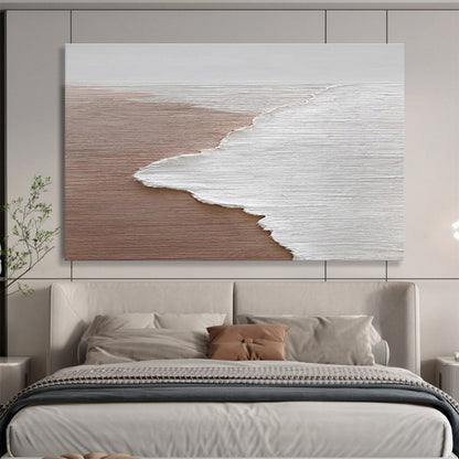 Horizontal Extra Large Size Brown and White Abstract Seaside Painting WB220