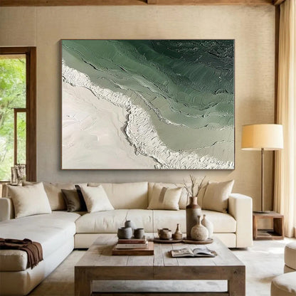 Acrylic Modern Art Paintings Green and White Textured Abstract Painting On Canvas HS816