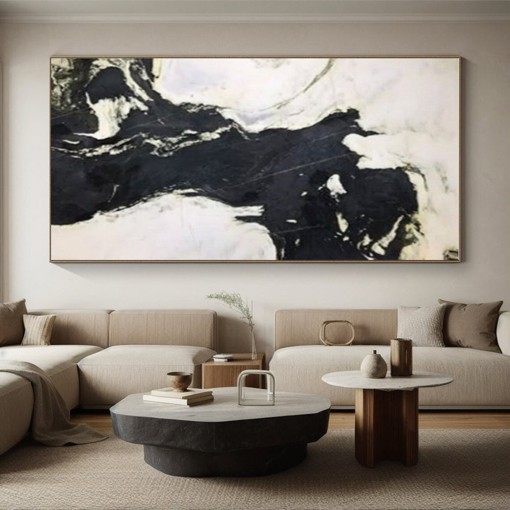 Black and White Abstract Art with Fluid Shapes HS574