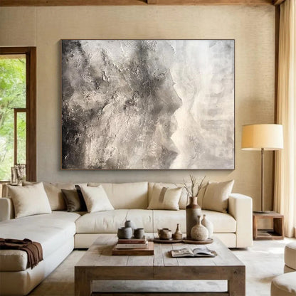 Hand-Painted Gray & White Textured Mountain Abstract, Acrylic Modern Art Painting HS251