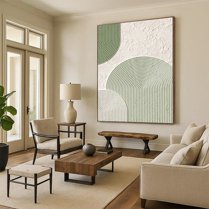 Large Size Green and White Abstract Geometric Shape Painting For Sale HS074