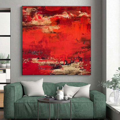 Gaint Canvas Art Red & Gold Textured Abstract, Oversized Abstract Wall Art HS455