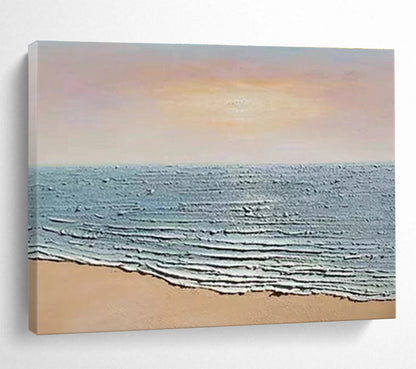 Horizontal Peach and Blue Coastal Abstract Painting WB221